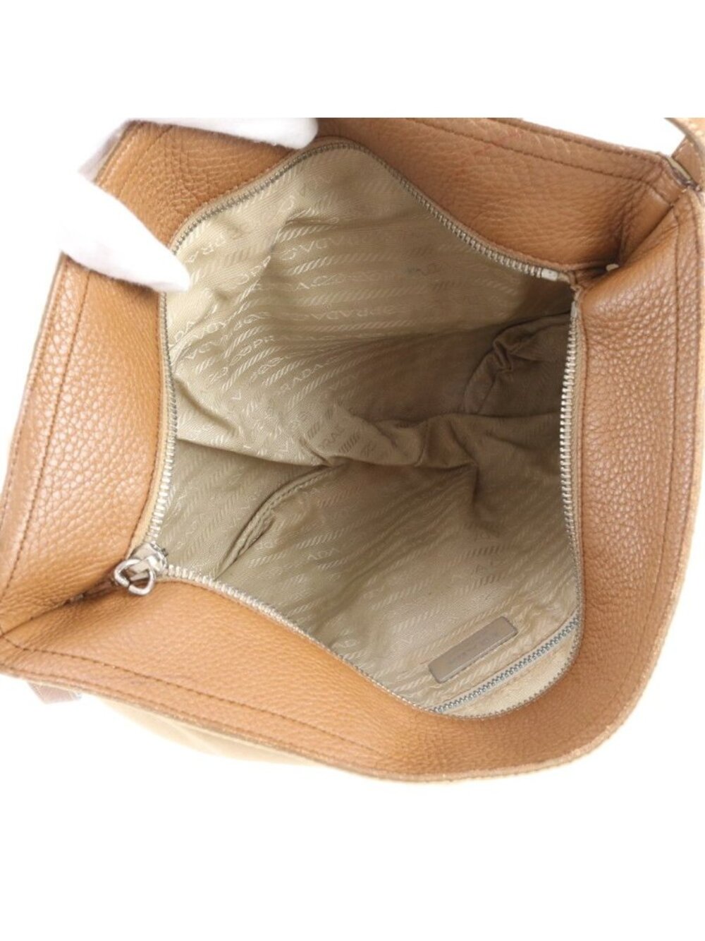 Prada Tessuto Nylon Triangle Logo Leather Shoulder Bag Crossbody Beige - Picture 7 of 11